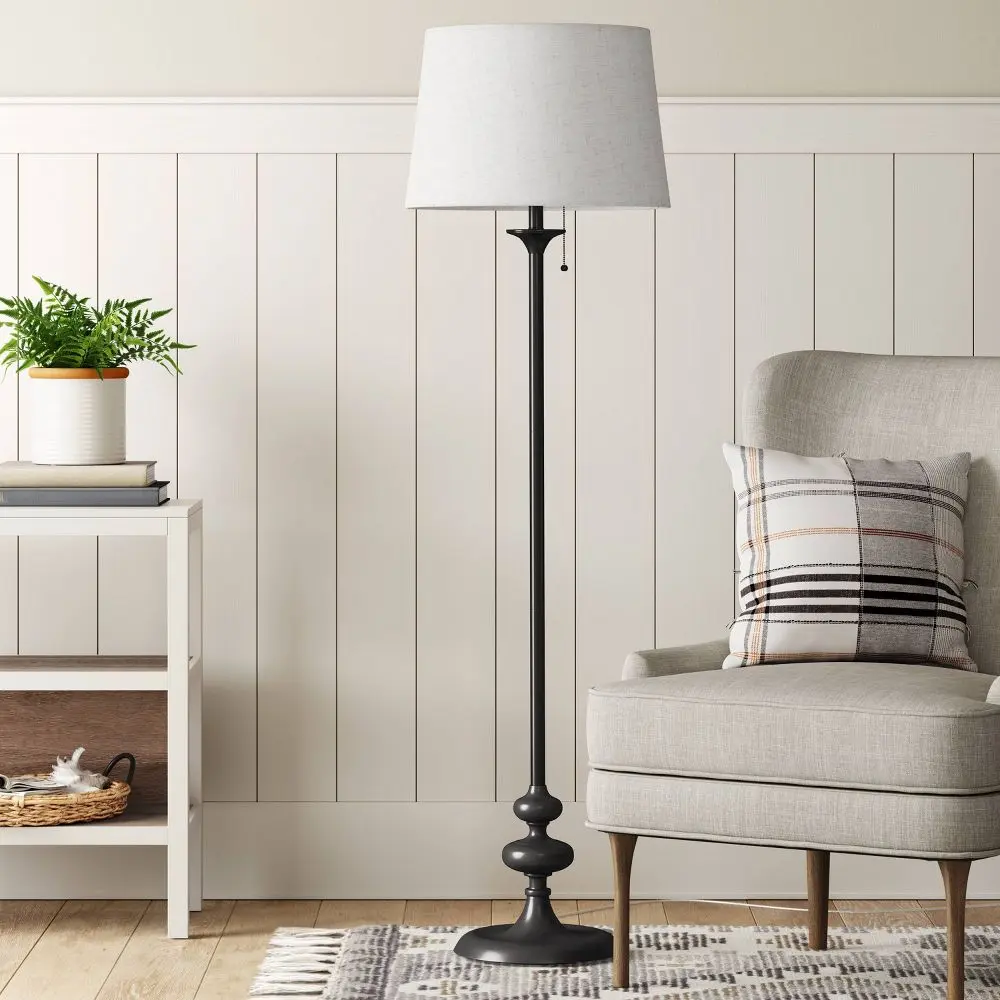 62.5"x16" Londonberry Stick Floor Lamp Black - Threshold: Pull Chain ETL Listed Metal Base