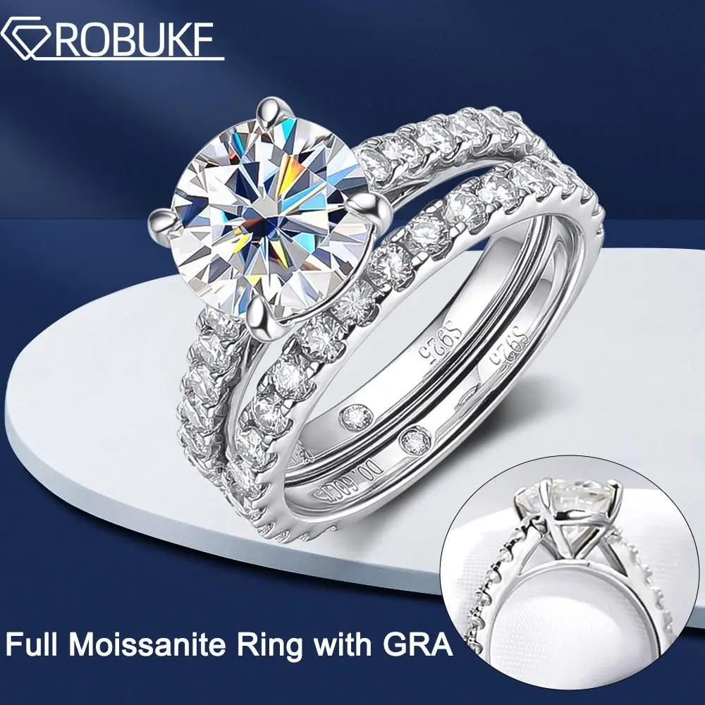 3CT All Moissanite Rings With GRA D Color VVS1Round Cut Diamond 100%  Sterling Silver Engagement Bridal Sets Gifts For Women