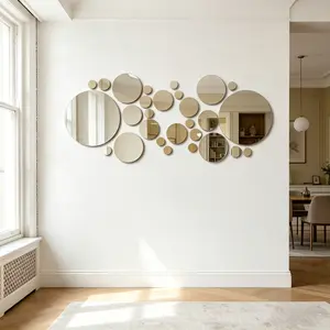 JUMRHFAN 32-piece set of acrylic mirror wall stickers, removable wall stickers, mirror set, bathroom wall stickers, artwork, circular ceiling mirror, suitable for bedroom, home, living room, sofa and TV background decoration (small)