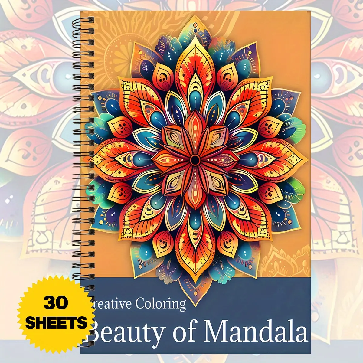 1pc mandala pattern adult coloring book, adult mandala coloring book, spiral bound adult coloring book, A5 size, single sided printing, adult coloring book, suitable for women and men, relaxing adult coloring book
