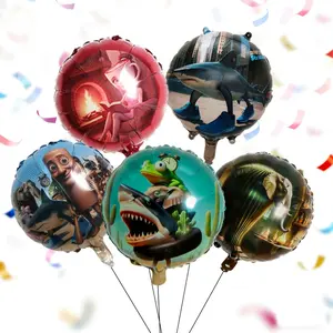 5pcs 18-inch Italian brain-themed party balloons, Tung Tung Sahur Balloon, aluminum membrane balloons, shark and frog, ballet dancer, cactus elephant characters - helium prepared round balloons for birthday, durable material, graduation decoration