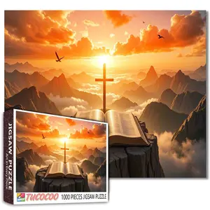 Tucocoo Sacred Sunset Cross 1000 Pieces Jigsaw Puzzle, glowing sky mountain landscape, relaxing family game, stress relief and mindfulness, brain exercise challenge, wall decor art gift for adults seniors, 27.5x20inch 70x50cm