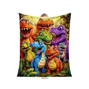 Soft Fleece Flannel Blanket - Cute Smiling Dinosaur HD Digital Print, Cozy Contemporary Animal Theme, Multi-Size All-Season, Lounging Use, Holiday Gifts, Soft Fleece Blanket