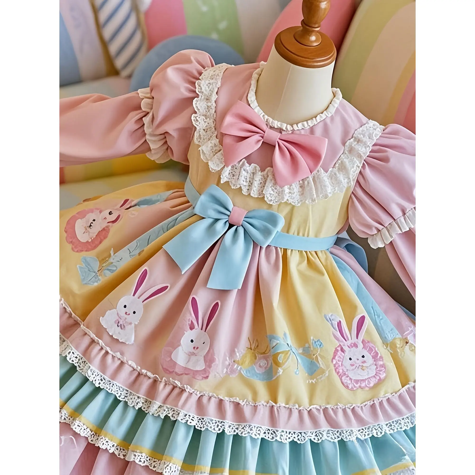 Girls' French-Style Sweetheart Neckline Long Sleeve Tutu Dress - A-Line  Layered Ruffles Skirt, Pastel Pink & Blue Gradient, Bow Waist, Non-Stretch  Hand Washable Tulle Dress for Birthday, Banquet, Long Sleeve Dresses -