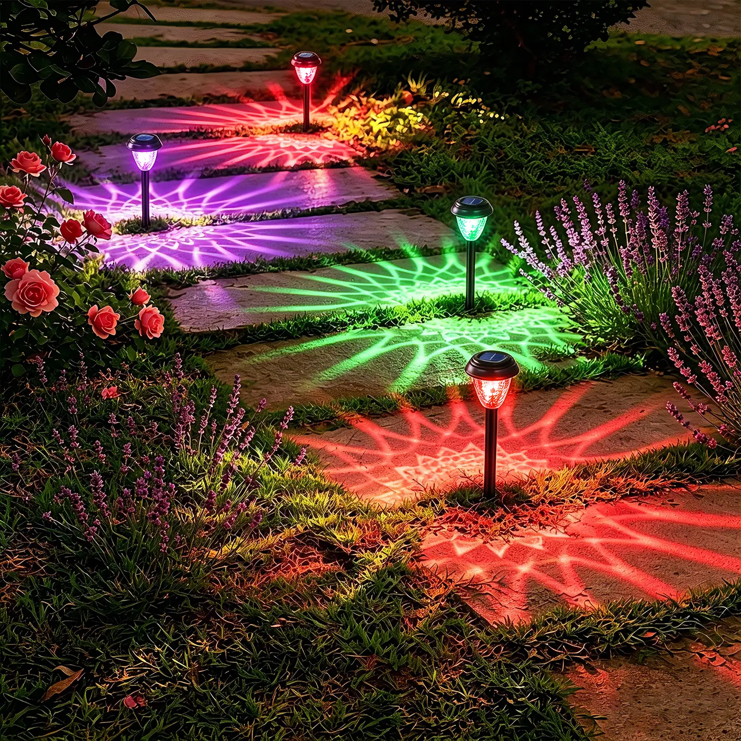 2026 New Year Solar Pathway Lights 2/10-Pack, Upgraded Long Runtime Glass Garden Lighting, RGB Color Changing + Warm White Auto On/Off, IP65 Waterproof Landscape Lights for Yard Walkway, Christmas Housewarming Gardening Lover Gifts