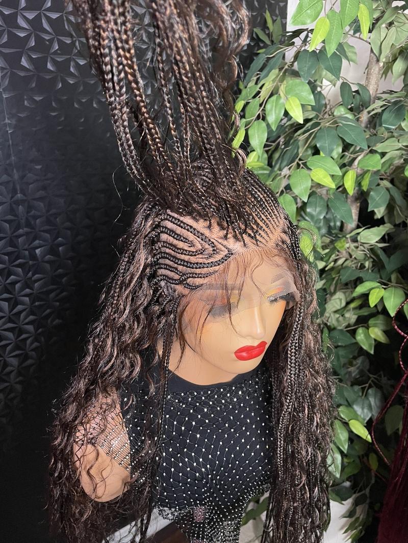 24 inches V flip cornrow  braids with boho (full lace) in brown