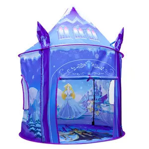 Prince and Princess Printed  Ice and Snow Castle Themed Pop Up Foldable Play Camping  for 4+ age Kids Indoor Outdoor Games Party Children's Toy for Boys Girls Toddlers play tent