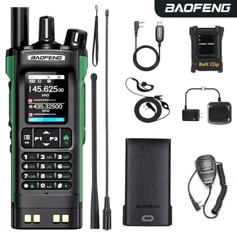 Battery Baofeng UV-32 Portable Walkie Talkie 10W Long Range Rechargeable NOAA Weather Receiver 5RM K5 PLUS Tactical Digital Walkie Talkie Two-Way Radio with GPS, 10w APP Programming, Rechargeable 2500mah, USB-C Charging for Hunting Camping Survival Gear