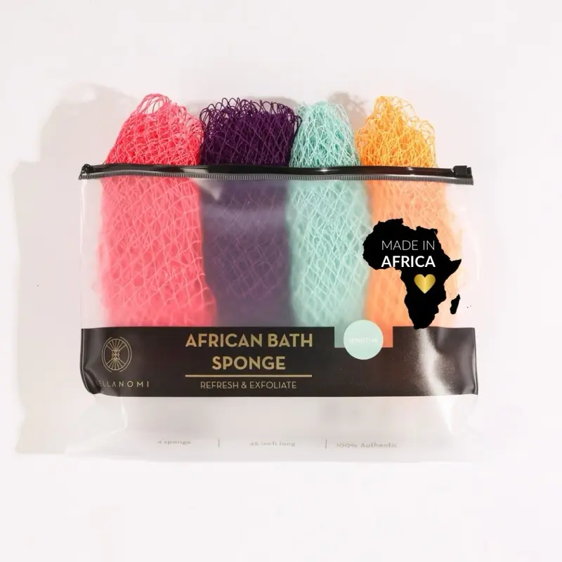 4 Pack African Exfoliating Net Sponge Bundle, Best Value for Sensitive Skin, Ethically Sourced From Nigeria, bath sponge