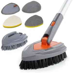 4-in-1 Long-Handled Tub Scrubber-Versatile Bathroom Cleaning Brush with Shower Scrubber-Ideal Shower Cleaner Brush for Efficient Cleaning-Long Handle Scrub Brush for Shower, Tub, and Bathroom