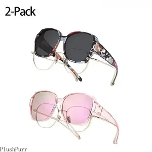 XUH 2-Pack Oversized Polarized Fit Over Sunglasses, Stylish Unisex Geometric Angular Frame, UV400 Anti-Glare Lightweight Flexible Eyewear for Prescription Glasses, Men's Sunglasses & Women's Accessories, Outdoor Use,summervibes outdoorfun