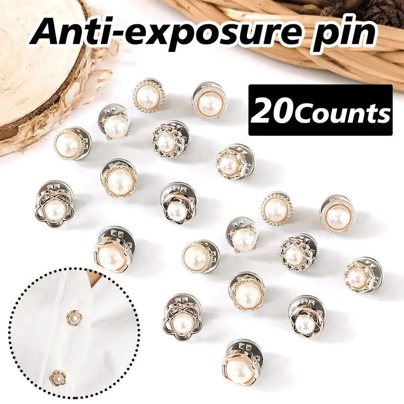 20 Counts Brooch Buttons for Women, Mini Instant Buttons Pins, Assorted Brooch Pins, Pearl Rhinestones Shirt Lapel Brooch Pins, Cover Up Buttons Pins for Clothes Coat Dress Jeans Hat Bags Decor