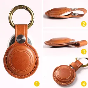 Genuine Leather Keychain Holder Compatible with Airtag 2nd & 1st Gen, Secure for Air Tag Keychain Holder Case Cover Key Chain Ring Accessories - Brown V1.0