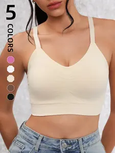 Women's Simple Fashion Solid Color Bra Top, F Cup Sports Bra, Workout Bra, Second Skin Touch, Breathable, Suitable for Gym, Home Office, Casual Layering, All Seasons Wear