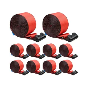 VEVOR Winch Straps, 4x 30', 6000 lbs Load Capacity, 18000 lbs Breaking Strength, Truck Straps with Flat Hook, Flatbed Tie Downs Cargo Control for Trailers, Farms, Rescues, Tree Saver, Red (10 Pack)