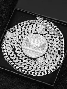 Last Supper Shaped Pendant & Chain Necklace Set, Rhinestone Decor Cuban Chain Necklace, Cuban Link Chain, Fashion Jewelry Accessories for Men & Women