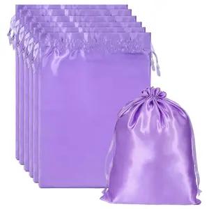 6-Pcs Satin Wig Organiser Storage Bags, Drawstring Silk Bags for Wigs, Hair Bundles, Hair Extensions - Home, Salon Use (Purple)