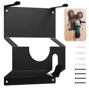 Metal Power Tool Organizer, Wall Mount Drill Holder with Charging Station, Lacquered Finish Hanging Shelf for Garage Storage