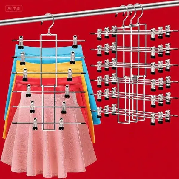 6-Tier Slide Hangers with Clips - Space-Saving Household Closet Organizer Pack, Heavy-Duty Denim Jeans Skirt Scarf Storage, Dorm Room Essential Wardrobe Solution, Ideal Gift, Hanging
