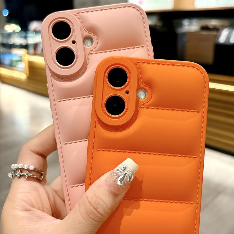 Luxury Liquid Down Jacket iPhone Case with Hand Strap | Oil Coated Protective Cover for iPhone 16 15 14 13 12 11 XR 7 8