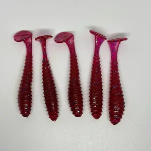 Defense Bait and Tackle 3 inch Boot Tail Swim Bait- 5 Pack-Red Bug/ Blue Flake