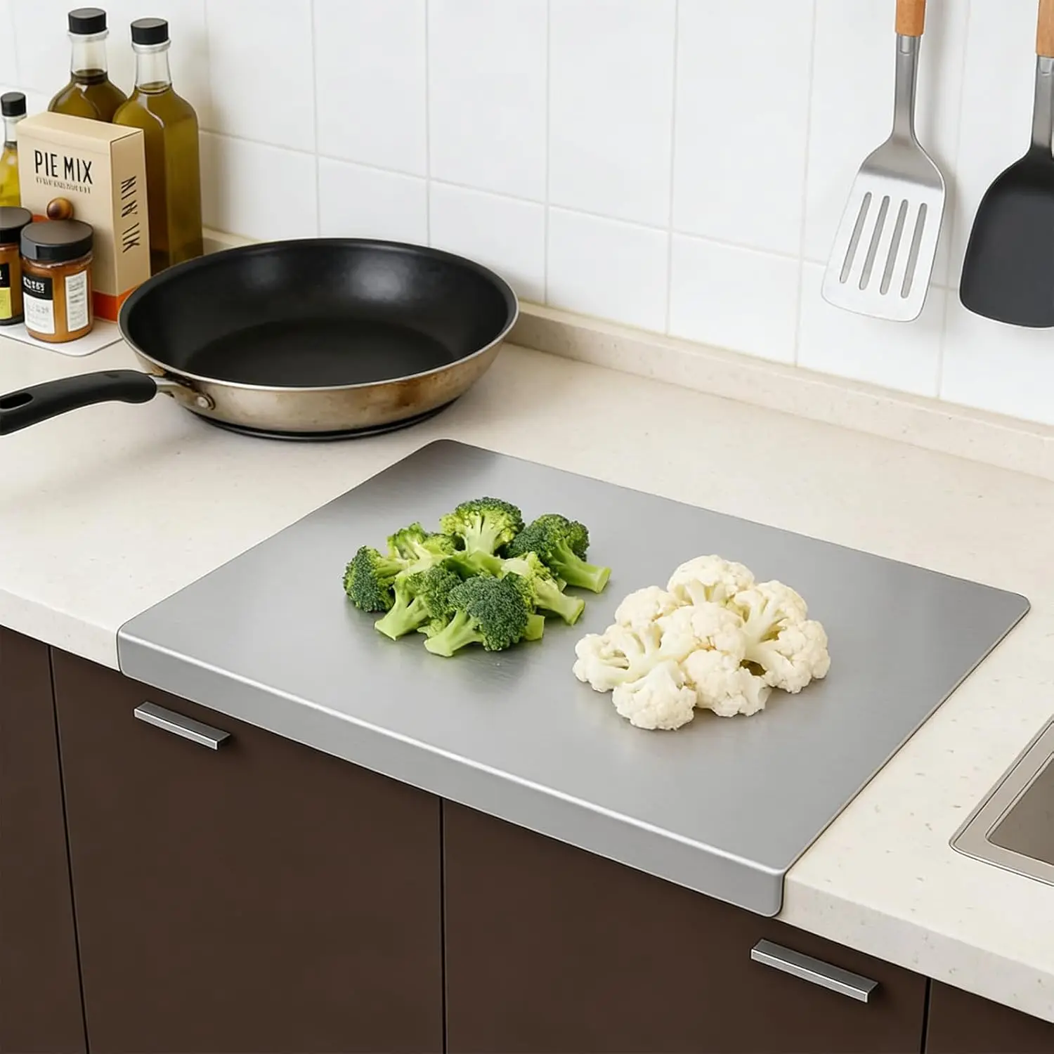 Stainless Steel Cutting Board 16x11" — Non-Slip Double-Sided with Juice Groove | Dishwasher Safe Kitchen Prep Board