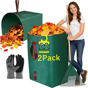 2Pack 53 Gallon reusable bags, thickened stand-up lawn bags for collecting leaves and trash, lightweight and