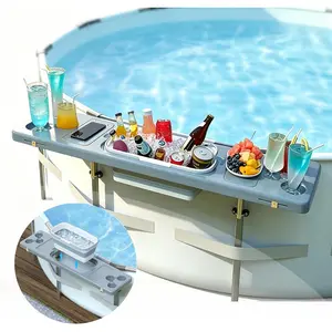 Pool Bar for Above Ground Pool - Poolside Bar with 6 Cup Holders & Ice Bin, 47.2"*11.8" Foldable Above Ground Pool Bar Table, Portable Swim Up Bar, Frame Above Ground Round Swimming Pools Accessories