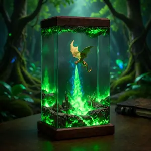 3D Purple Dragon Resin Sculpture Fantasy Castle Diorama Wood Resin Block Gothic Home Decor Desk Shelf Decoration Unique Gift for Dragon Lovers