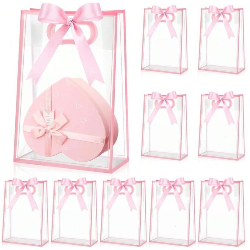 Transparent Gift Bags with Ribbon, Reusable PP Flower Pots for Weddings, Baby Showers, Birthdays, Graduations, 7x10x3.15 Inches ()