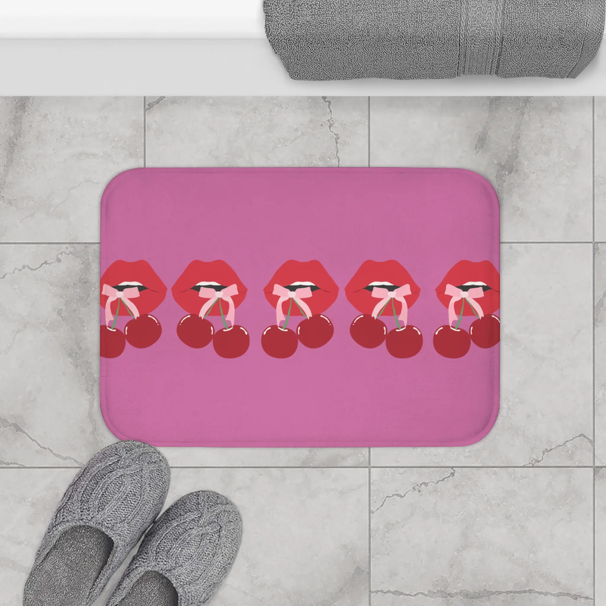 Pink Cherry Lips Bath Mat