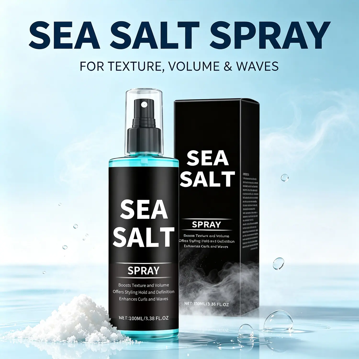 Sea Salt Curling Texture Spray – Lightweight Styling Mist for Natural Beach Waves & Defined Curls, Long-Wear Hold, Enriched with Aloe & Seaweed Extracts, Gentle Formula for All Hair Types 100ml