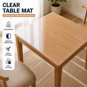 Anti Yellowing Clear Table Protector Heavy Duty Transparent Vinyl Table Cover Mat for Dining Table Kitchen Coffee Table Desk & Office Waterproof Oilproof Scratch Resistant Spill Proof Easy to Clean Cut to Fit BPA Free