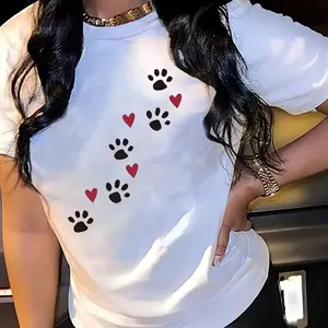 Adorable Dog Paw & Heart Iron-On Patches - Cotton Fabric, Digital Print, Wash Resistant, Unisex Fit, USA-Made, DIY Apparel Accessory for Men's T-Shirts, Jeans (100% Cotton, Advanced Custom Print, Peel/Fade-Proof, Refer to Size Chart)