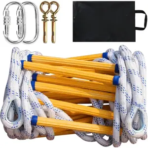 Emergency Fire Ladder - Flame-Resistant Rope Ladder with Hooks, Holds 2000lbs, Fast-Deploy for 2nd Floor Escape (Compact Storage)