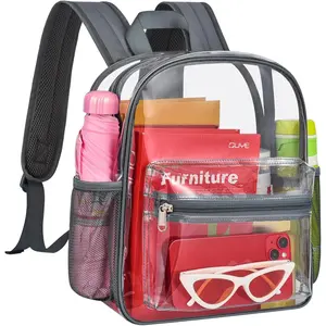 Clear Backpack for Stadium Events, 12x11x5 Inches Small Clear Backpack for Concert Festival Sports Outdoor - Grey