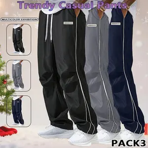 Men‘s Loose Sports Pants Men Trousers Grey Side Stripeswith Gold Accent Stripe Comfortable DesignAthleisure Style Bottoms Athletic Bottoms Gymwear streetwear fall outfits outfits men gym athletic clothes