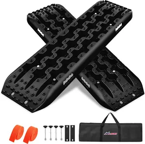 Nilight Recovery Off-road Traction Boards  Tire Ladder Mats For 4WD 4X4 Mud Sand Snow with 2PCS Mounting kit Zipper Bag 2 leashes (Black) Friction Offroad Automotive