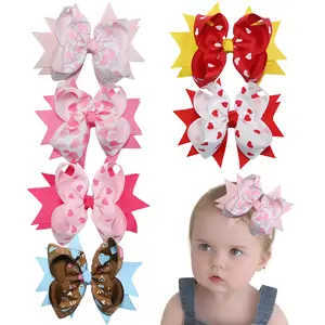 Summervibes JoyBowie 6-piece 5-inch DIY soft grosgrain ribbon bow hair clips with alligator clips, perfect for girls for school, shopping, and as holiday gifts.