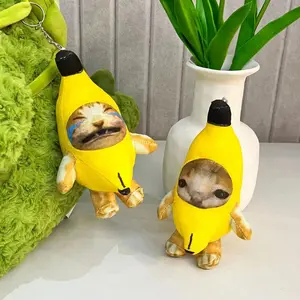 17cm Singing Sound Banana Cat Plush Pendant Cute Cartoon Cat Doll Keychain Funny Bag Car Pendant Toys For Kids Gift