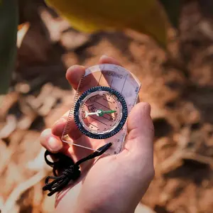 Mini Acrylic Scale Compass with Lanyard Outdoor Map Navigation Tool for Hiking Camping Travel