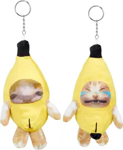 Crying Banana Doll Pendant With Sound Cute Happy Banana Cat Keychain Creativity Phonating Plush Key Chain Accessories Gifts