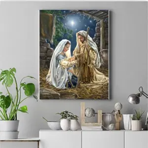 Stress Relief Paint by Numbers for Adults, DIY Painting by Numbers for Beginner Students Kids, Color Canvas, DIY Acrylic Paints for Room Décor 16x20 Inch- The Birth of Jesus Christ