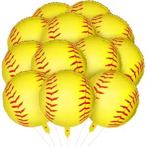 12pcs Softball Foil Balloons for Sports-Themed Party, Birthday, Baby Shower Decorations Aluminum Round