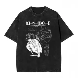 L Death Note Vintage Graphic Anime T-Shirt, Gothic Grunge Y2K Emo Scene Style, Unisex Soft Cotton Crewneck Manga Shirt, Casual Urban Streetwear for Men and Women, Amity Affliction Aesthetic Design, Trendy Fun Loose Fit Top, Ideal Gift for Death Note Fans