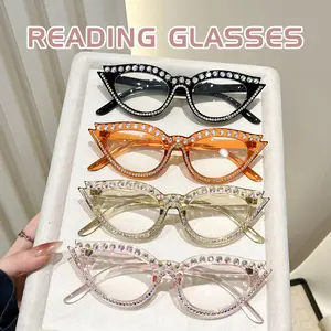 GIGULA 4 pairs of cat eye diamond-inlaid glasses High Quality Eyewear Fashion anti-blue light reading glasses Trendy reading glasses