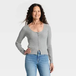 Women's Scoop Neck Cardigan Sweater - Universal Thread Gray S