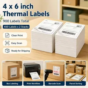 Thermal Tear-Off Foldable Labels - 4x6 in Blank Strong Adhesive Sheets, Label Printer-Compatible, 450-Count Stack for Office Address Use