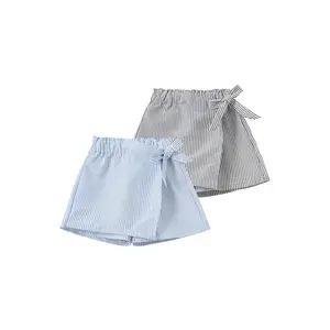 2-Pack #SummerVibes Summer Girls' Shorts: Striped Bow Skirt-Style Shorts-Comfortable, Casual, Breathable, and Lightweight Children's Clothing for Girls' Outdoor Activities