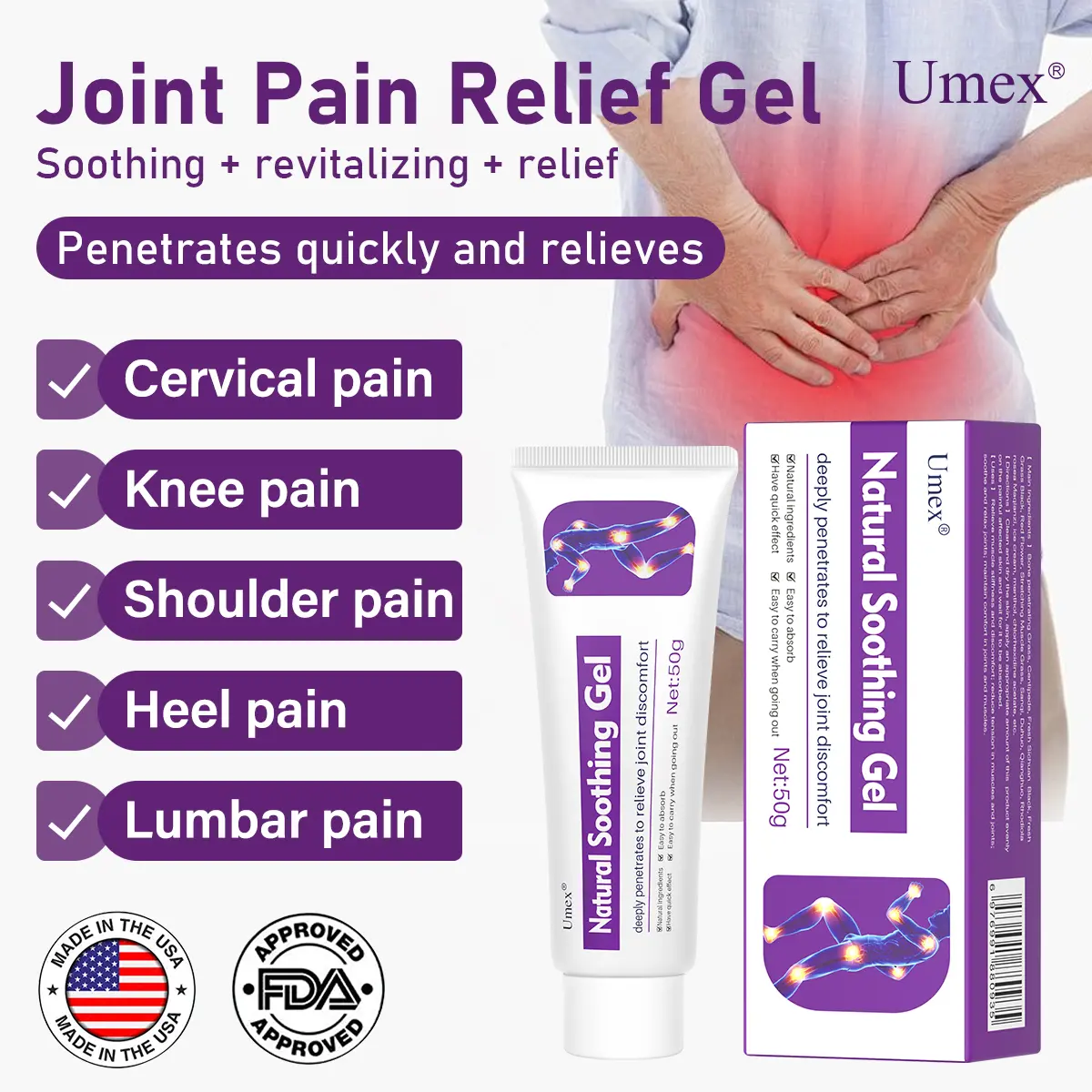 Uemx Joint Relief Cooling Gel Cream | Infused with Menthol & Frankincense | Soothes Discomfort in Knees, Back, Neck & Shoulders | Deep Relief, Moisturizing Care & Refreshing Comfort